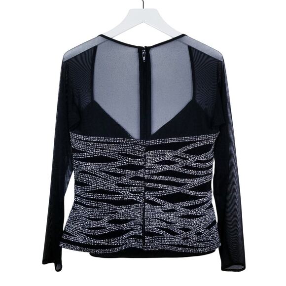 TADASHI SHOJI Vintage Sequin Illusion Sheer Black Sweetheart NL Evening Top 14 - Picture 3 of 10